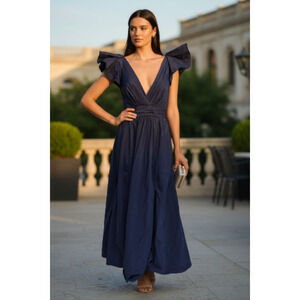 Marchesa Notte Navy Ruffle Sleeve Gown Size 6